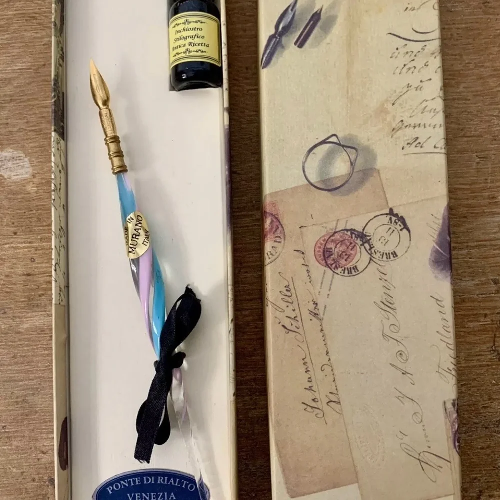 Vintage Murano Glass Calligraphy Pen & Ink Set NEW - Picture 2 of 11
